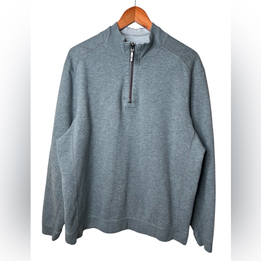 Tommy Bahama Men’s Long Sleeve Heathered Gray 1/4 Zip Pullover Size L